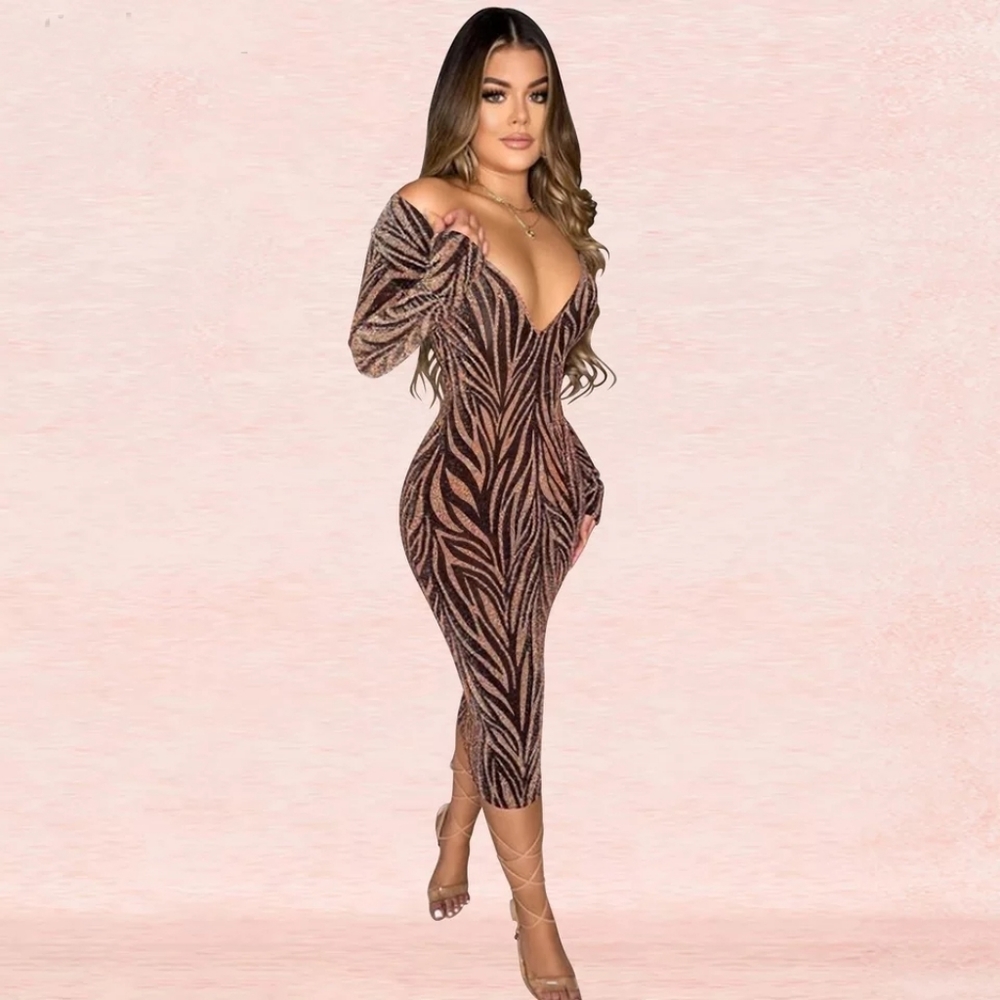 Long sleeve v cut dress
